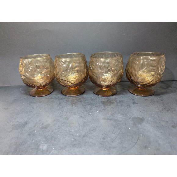 Morgantown‎ Seneca Driftwood Crinkle Glasses, Amber Icers, Set Of Four, Vintage - Picture 2 of 9